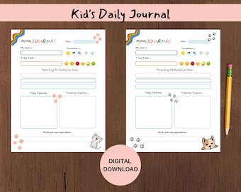 Kids Journal, Kids Printable, Kids Activity, Daily Journal Pages, Kids Gratitude Journal, Printable Journal, Mindfulness Journal
