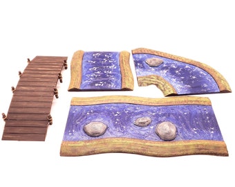 Wooden Bridge and 3 Modular River Pieces as Printable STLs