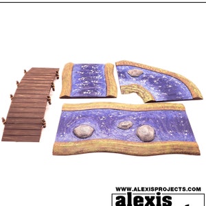 Wooden Bridge and 3 Modular River Pieces as Printable STLs