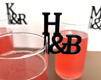 50 PCS Personalized Initial Drink Tags for Weddings, Monogram Acrylic Cup Tag