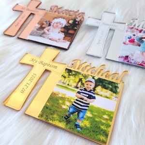 Cadeaux photo de baptême, cadeau de remerciement pour fête de baptême pour garçon et fille, cadeau de première communion, aimant miroir personnalisé, cadeau Mi Bautizo