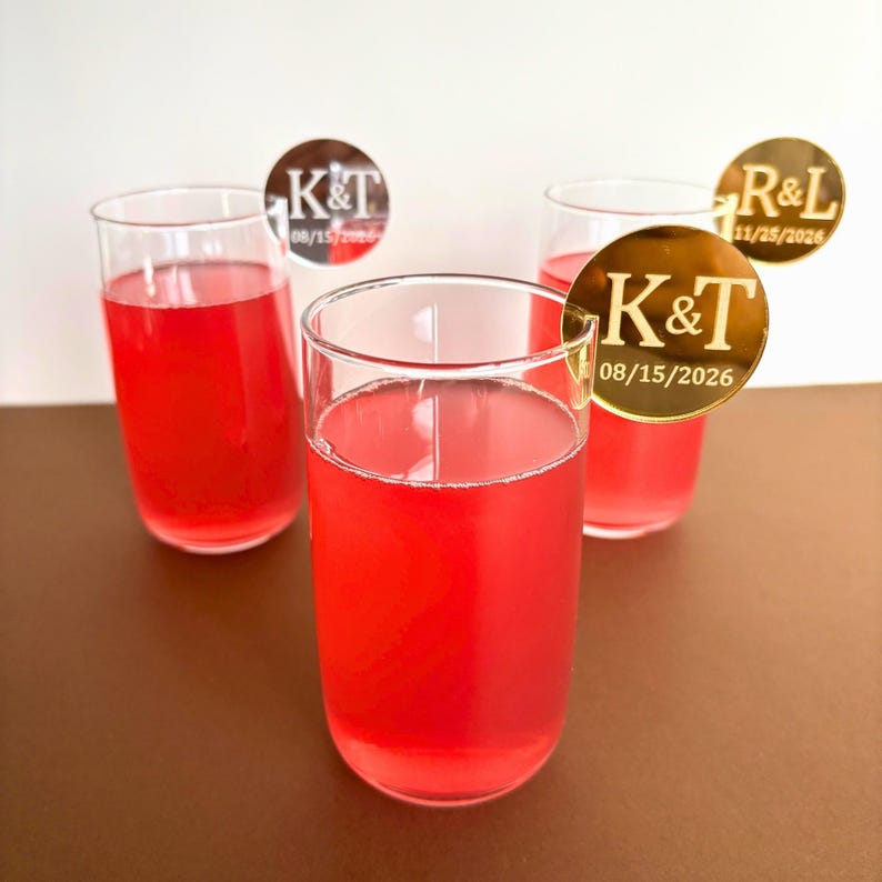 Personalized Acrylic Drink Tags, Wedding Glass Charms, Cocktail Toppers image 1