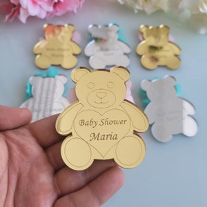 Mirror Teddy Bear Magnets, Baby Shower Favors, Elegant Birthday Party Favors, Baby Boy Welcome, Baby Shower Gift, Personalized Mirror Magnet