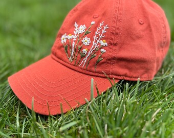 Embroidered Floral Canvas Baseball Hat: Custom Personalized Cap