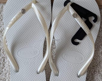 Havaianas White Slim Crystal Flip Flops Sandals 2 Sizes