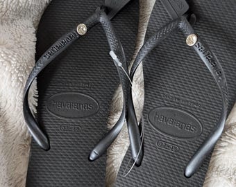 Havaianas Slim Crystal Flip Flops Sandals Black or Sand Grey 4 Sizes