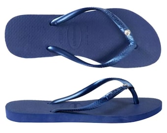 Havaianas Slim Crystal Flip Flops Sandals Navy Blue 4 Sizes