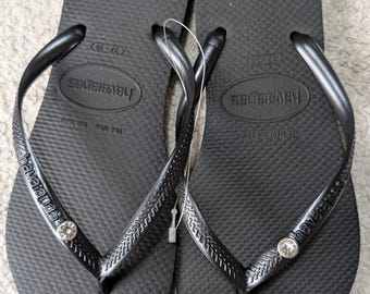 Havaianas Slim Crystal Flip Flops Sandals Black or Sand Grey 4 Sizes