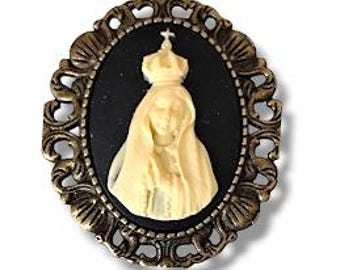 Virgin of Guadalupe Cameo Brooch - Traditional Mexican Style - Religious Gothic Accessory - Original Handmade Gift