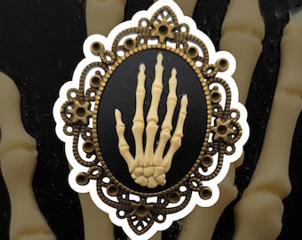 Gothic skeleton hand brooch - Halloween skull cameo jewelry - Halloween costume accessory - Large size for Victorian style.