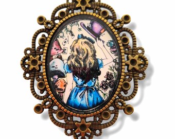 Alice cameo brooch - Wonderland accessory - Handmade in France - Gothic woman gift.