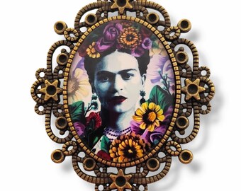 Boho Frida Kahlo accessory – original handmade brooch – alternative jewelry inspired by Mexican art.