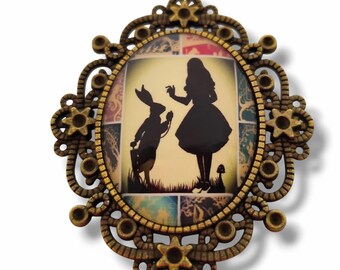 Alice Cameo Brooch - Retro Vintage Wonderland Accessory - Handmade in France. Original gift for Lewis Carroll fans.
