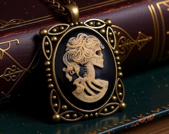 Handcrafted Memento Mori cameo pendant - Anatomical skeleton relic - Victorian cabinet of curiosities.
