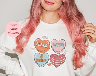 Peace, Love and Concha Pan Dulce Mexican Sweet Bread Hispanic Latinx Retro Cute Unisex Heavy Blend Crewneck Sweatshirt