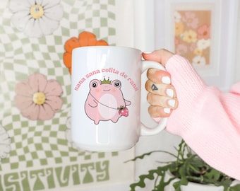 Sana Sana Colita De Rana | Grenouille rose mignonne | Tasse drôle | Mug blanc brillant