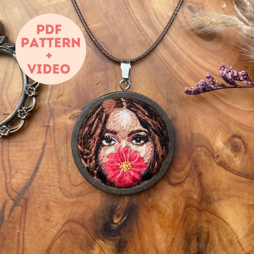 Necklace PDF Embroidery Pattern Flower Girl || Embroidery Hoop Art ...