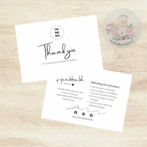 Tarjeta de cuidado de bordado editable, tarjeta de agradecimiento de bordado, plantilla de tarjeta de bordado, plantilla de tarjeta de presentación pequeña