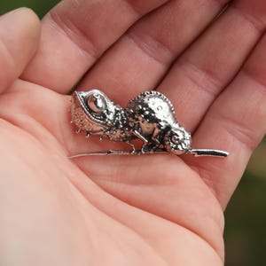 Hand Cast Chameleon on Branch Lapel Pin, Detailed Lizard Brooch, Gift for Reptile Lovers