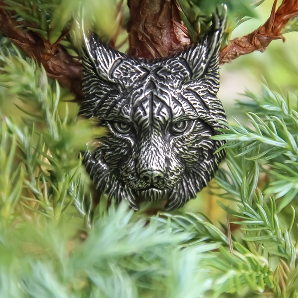 Wonderful Pin Lynx Pewter Brooch Lynx Head Handmade Badge Lynx Jewelry WiLiJe