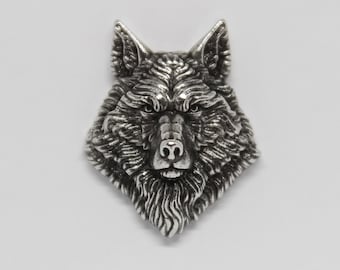 Spilla Creative Designs Wolf Leader, spilla in peltro fatta a mano a forma di testa di lupo