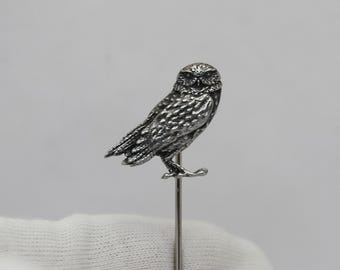 Burrowing Owl Lapel Pin, Hand Cast Pewter Bird Brooch for Suit and Tie