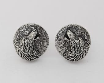 Handmade Cufflinks Wolf Howls at the Moon Pewter Cuff Links Howling Wolves Jewelry WiLiJe