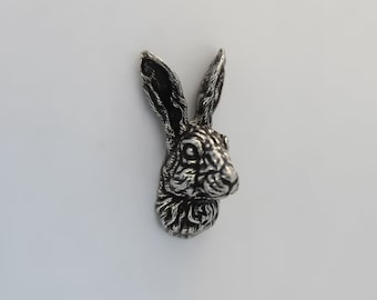 Pewter Pin Rabbit Brooch Hare Head Relief Badge I love Hares & Rabbits WiLiJe