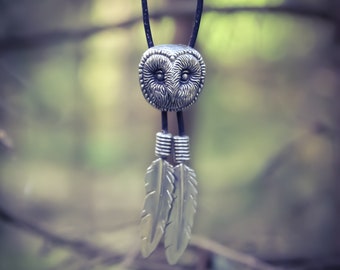 Wonderful Bolo Tie Barn Owl Fine Indian Tie Owl Jewelry I love Owls WiLiJe