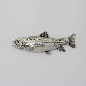 Pewter Pin Salmon Fishing Badge Trout Handmade Brooch Gift for Fisherman WiLiJe