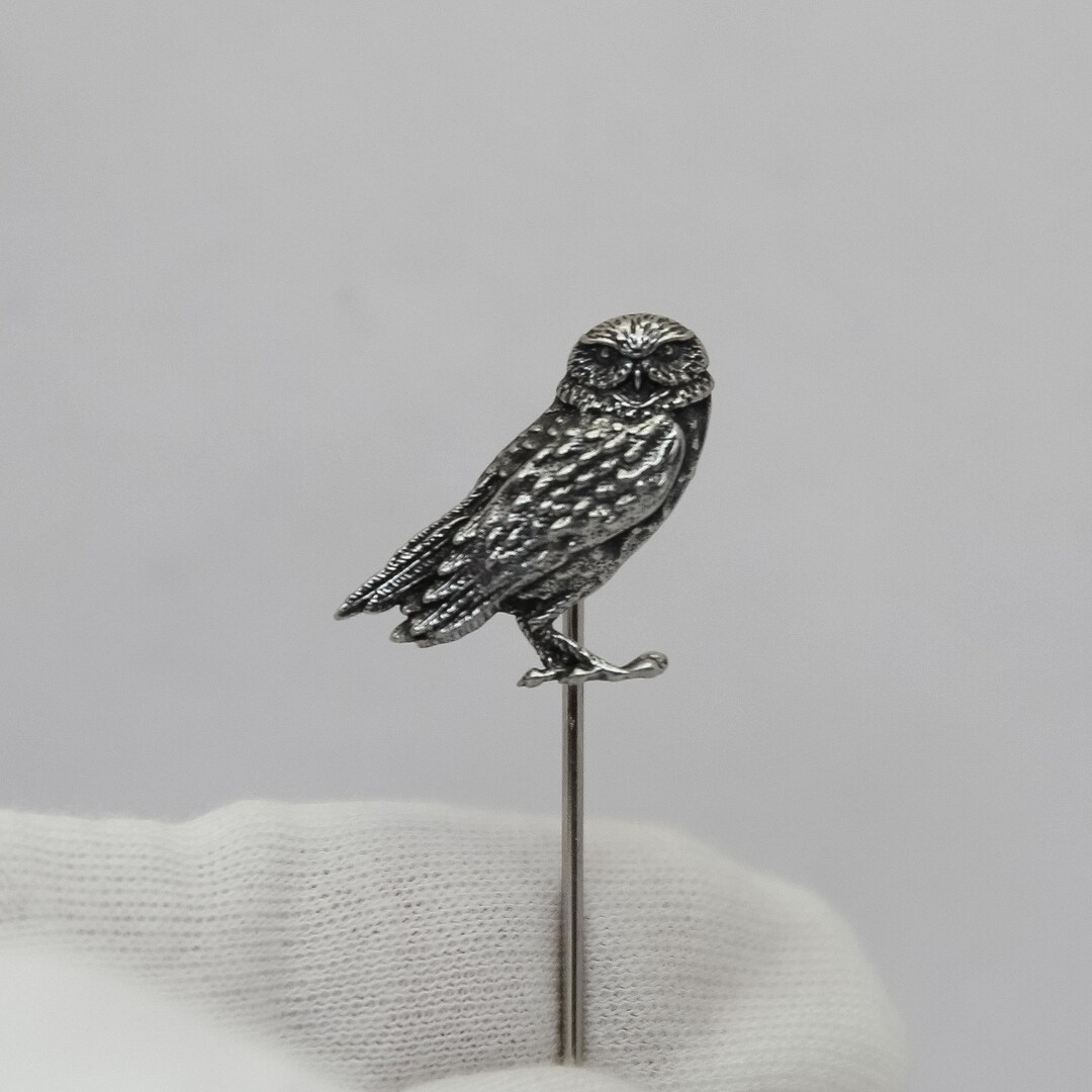 Lapel Pin Reverse Reverse Pin Burrowing Owl Handmade Pewter Lapel Stick Brooch for Suit ...