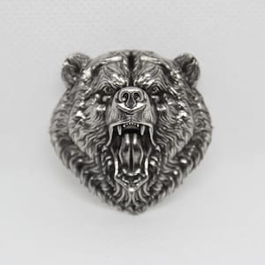 Pewter Pin Grinning Bear Handmade Brooch Bear Head Metal Badge WiLiJe