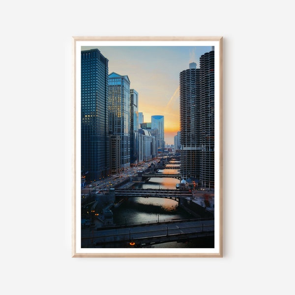 Chicago Cityscape Photography Chicago Wall Art Chicago Sunset Wall Decor City Sunset Wall Art Chicago Lover Gift Chicago Office Wall Print