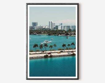Miami Cityscape Print: Palm Trees, Yacht Photography, Florida Wall Art