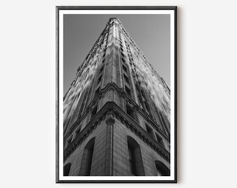 Impression de bâtiment de New York : photographie de ville en noir et blanc
