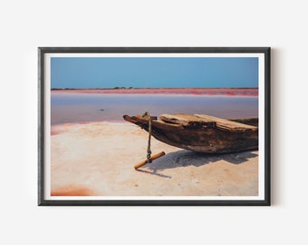 Impression de canoë de mer rose : oeuvre d'art murale côtière de Colombie