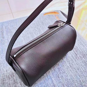 90s Leather Mini Handbag – Small Top Handle Clutch, Genuine Cowhide Pouch, Minimalist Designer Purse, Elegant Underarm Bag for Women