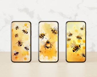 Summer Bees, Watercolor, iPhone Wallpaper | iPhone Lock Screen | iPhone Background | Android Screensaver | Home Screen | DIGITAL