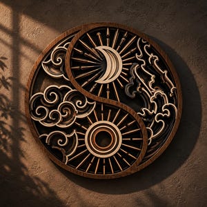 Geschichtete Yin Yang Wand Dekor SVG | Laser Cut Mandala Schablone