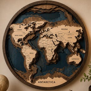 World Map SVG | Layered Laser Cut Map Files | Wooden Travel Wall Art