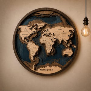 World Map SVG | Layered Laser Cut Map Files | Wooden Travel Wall Art