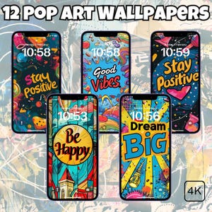 Sfondi per telefono Pop Art audaci e vivaci / 12 sfondi digitali ad alta risoluzione / Download immediato