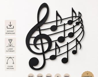 Vtg MUSIC NOTES Staff CLOCK, Works! Mid-century Walnut & Brass