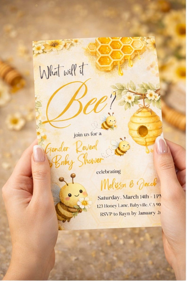 Bee Gender Reveal Baby Shower Invitation | What Will It Bee | Editable ...