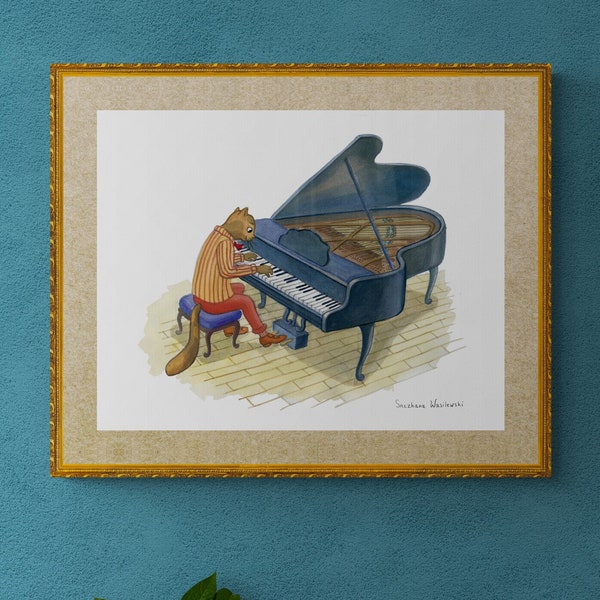 Cat, Cat Art, Piano, Music Art, Music, Cat Print, Cute Cat, Home Decor, Wall Hanging, Wall Art, Unframed