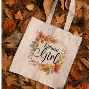 autumn tote bag, I love autumn, autumn addict, I love autumn, autumn girl, organic cotton tote bag, cottage