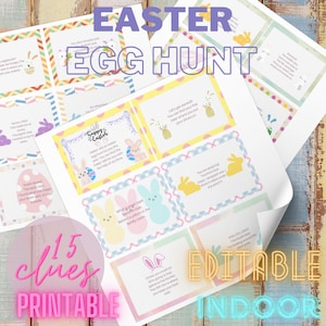 Easter egg hunt clues|Printable|Editable|PDF file|Instant Download|DIY cut out card|indoor egg hunt.