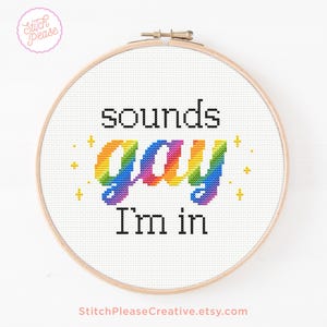 Sounds Gay I&#39;m In rainbow cross stitch pattern PDF subversive funny sarcastic modern affirmation embroidery home decor handmade gift LGBTQ