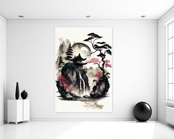 Japanese Landscape Art Print: AI Oriental Home Decor (JPG) - Etsy