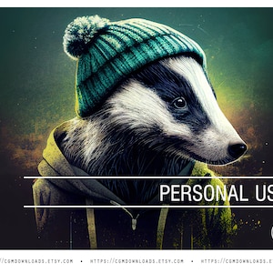Hipster Dachs Bild 01 | Hippie Tiere Poster Art | Boho AI Kunst | Boho Digitale Malerei | JPG | Digitaler Download | Persönlicher Gebrauch